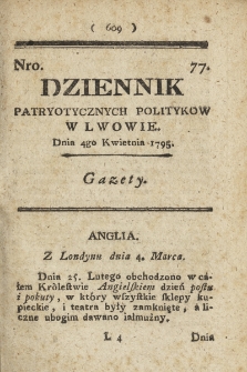 Dziennik Patryotycznych Politykow we Lwowie. 1795, nr 77