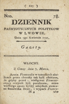Dziennik Patryotycznych Politykow we Lwowie. 1795, nr 78