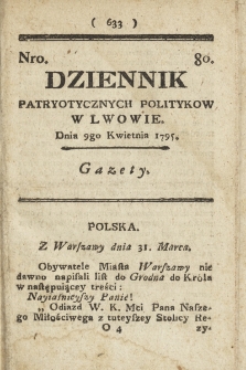 Dziennik Patryotycznych Politykow we Lwowie. 1795, nr 80