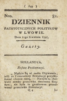 Dziennik Patryotycznych Politykow we Lwowie. 1795, nr 82