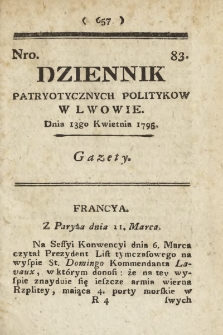 Dziennik Patryotycznych Politykow we Lwowie. 1795, nr 83