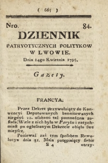 Dziennik Patryotycznych Politykow we Lwowie. 1795, nr 84
