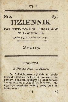 Dziennik Patryotycznych Politykow we Lwowie. 1795, nr 85