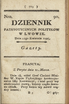 Dziennik Patryotycznych Politykow we Lwowie. 1795, nr 90