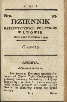 Dziennik Patryotycznych Politykow we Lwowie. 1795, nr 93
