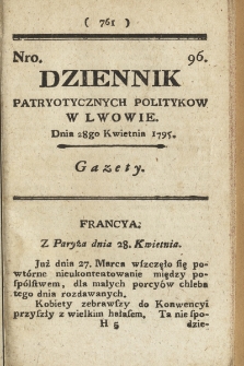 Dziennik Patryotycznych Politykow we Lwowie. 1795, nr 96