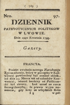 Dziennik Patryotycznych Politykow we Lwowie. 1795, nr 97