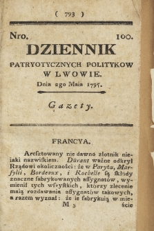 Dziennik Patryotycznych Politykow we Lwowie. 1795, nr 100