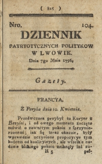 Dziennik Patryotycznych Politykow we Lwowie. 1796, nr 104
