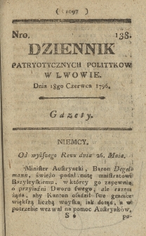 Dziennik Patryotycznych Politykow we Lwowie. 1796, nr 138