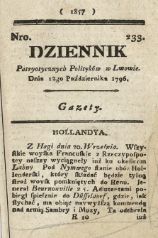 Dziennik Patryotycznych Politykow we Lwowie. 1796, nr 233