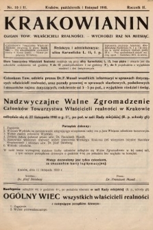 Krakowianin : organ Tow. Właścicieli Realności. R.2, 1910, nr 10 i 11