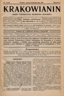 Krakowianin : organ Towarzystwa Właścicieli Realności. R.5, 1913, nr 37-39
