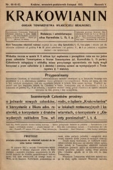 Krakowianin : organ Towarzystwa Właścicieli Realności. R.5, 1913, nr 40-41-42