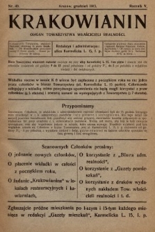 Krakowianin : organ Towarzystwa Właścicieli Realności. R.5, 1913, nr 43
