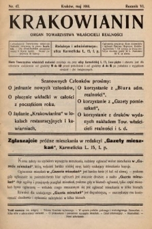 Krakowianin : organ Towarzystwa Właścicieli Realności. R.6, 1914, nr 47