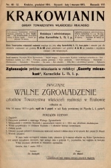 Krakowianin : organ Towarzystwa Właścicieli Realności. R.7, 1914/1915, nr 49-52