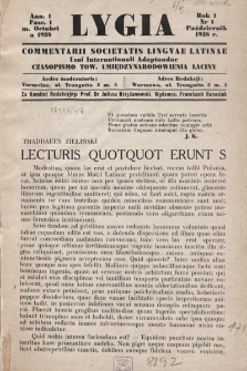 Lygia : commentarii Societatis Linguae Latinae Usui Internationali Adaptandae. 1938, fasc. 1