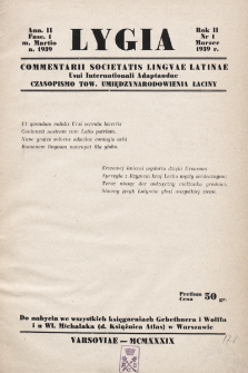 Lygia : commentarii Societatis Linguae Latinae Usui Internationali Adaptandae. 1939, fasc. 1