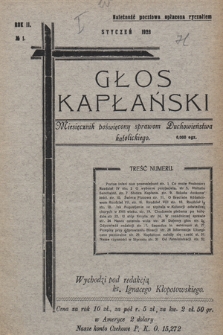 Głos Kapłański : miesięcznik poświęcony sprawom duchowieństwa katolickiego. 1928, nr 1
