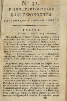 Pismo Peryodyczne Korrespondenta Narodowego y Zagranicznego. 1794, nr 31