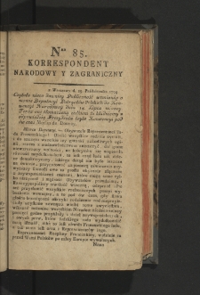 Korrespondent Narodowy y Zagraniczny. 1794, nr 85