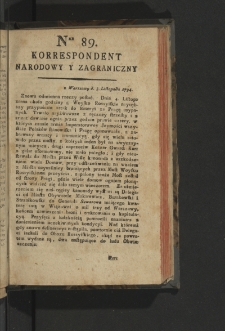 Korrespondent Narodowy y Zagraniczny. 1794, nr 89