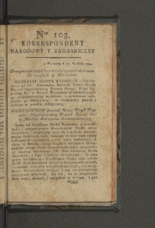 Korrespondent Narodowy y Zagraniczny. 1794, nr 103