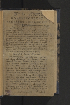 Korrespondent Warszawski y Zagraniczny. 1795, nr 1
