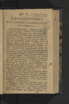 Korrespondent Warszawski y Zagraniczny. 1795, nr 7