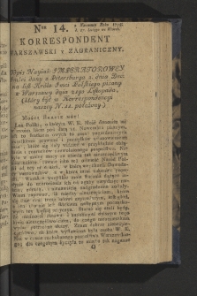 Korrespondent Warszawski y Zagraniczny. 1795, nr 14