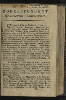Korrespondent Warszawski y Zagraniczny. 1795, nr 27