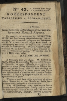 Korrespondent Warszawski y Zagraniczny. 1795, nr 43