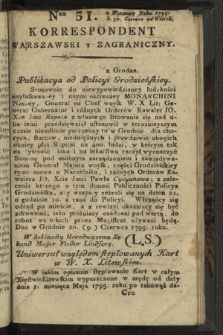 Korrespondent Warszawski y Zagraniczny. 1795, nr 51