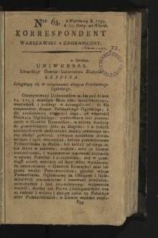 Korrespondent Warszawski y Zagraniczny. 1795, nr 63