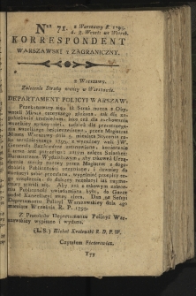 Korrespondent Warszawski y Zagraniczny. 1795, nr 71