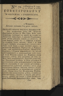 Korrespondent Warszawski y Zagraniczny. 1795, nr 72