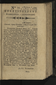 Korrespondent Warszawski y Zagraniczny. 1795, nr 73