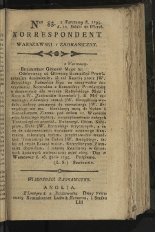 Korrespondent Warszawski y Zagraniczny. 1795, nr 83