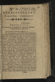 Korrespondent Warszawski y Zagraniczny. 1795, nr 85