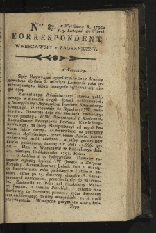 Korrespondent Warszawski y Zagraniczny. 1795, nr 87