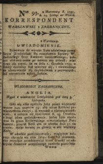Korrespondent Warszawski y Zagraniczny. 1795, nr 93