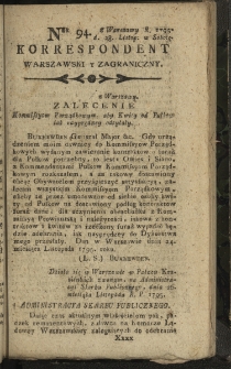 Korrespondent Warszawski y Zagraniczny. 1795, nr 94