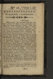 Korrespondent Warszawski y Zagraniczny. 1795, nr 98