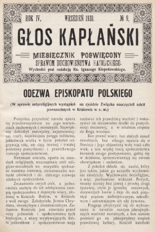Głos Kapłański : miesięcznik poświęcony sprawom duchowieństwa katolickiego. 1930, nr 9