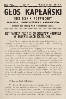 Głos Kapłański : miesięcznik poświęcony sprawom duchowieństwa katolickiego. 1934, nr 9