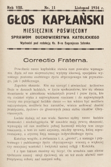 Głos Kapłański : miesięcznik poświęcony sprawom duchowieństwa katolickiego. 1934, nr 11