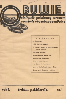 Obuwie : miesięcznik poświęcony sprawom rzemiosła obuwniczego w Polsce. 1934, nr 1
