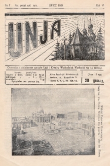 Unja : czasopismo poświęcone sprawie Unji i Kresów Wschodnich. 1929, nr 7