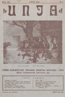 Unja : pismo poświęcone sprawie Kresów Wschodnich i Unji : organ Towarzyswa Przyjaciół Unji. 1931, nr 1